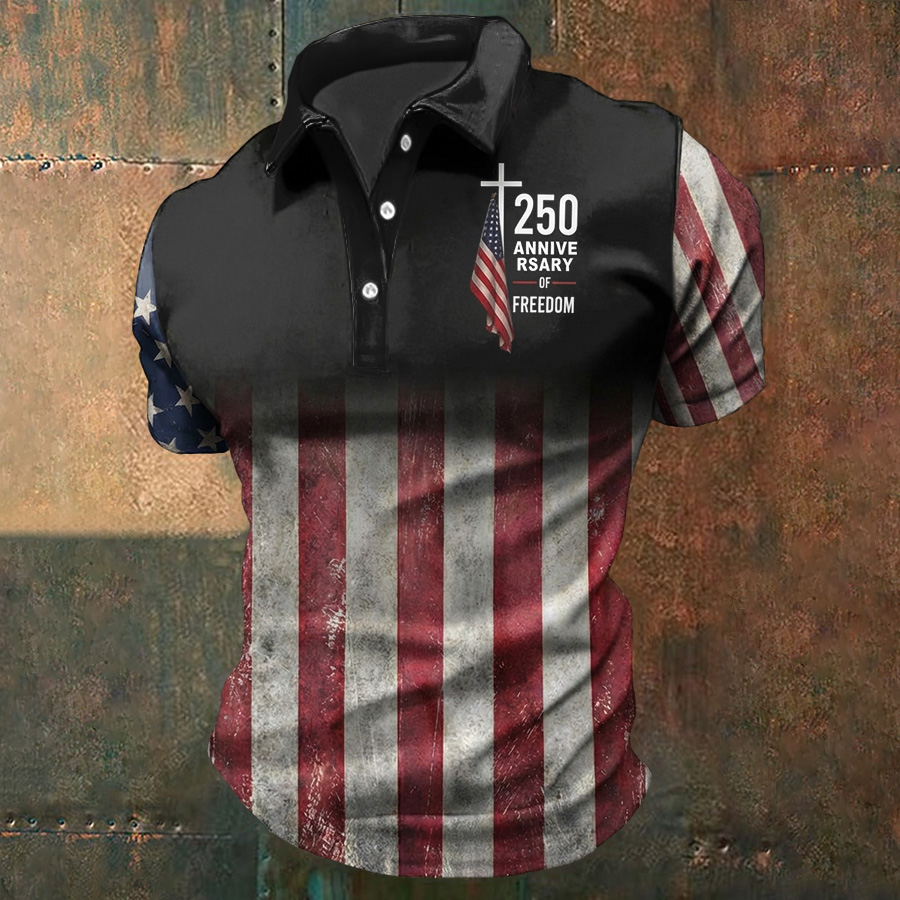 Men'S Casual American Independence Day Printed Celebration Short Sleeved Polo Shirt