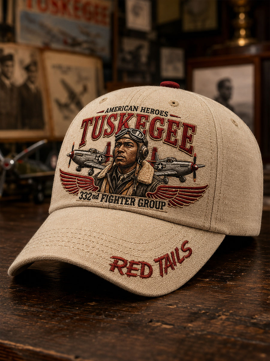 Tuskegee Airmen Red Tails Beige Baseball Cap – 332nd Fighter Group American Heroes Hat