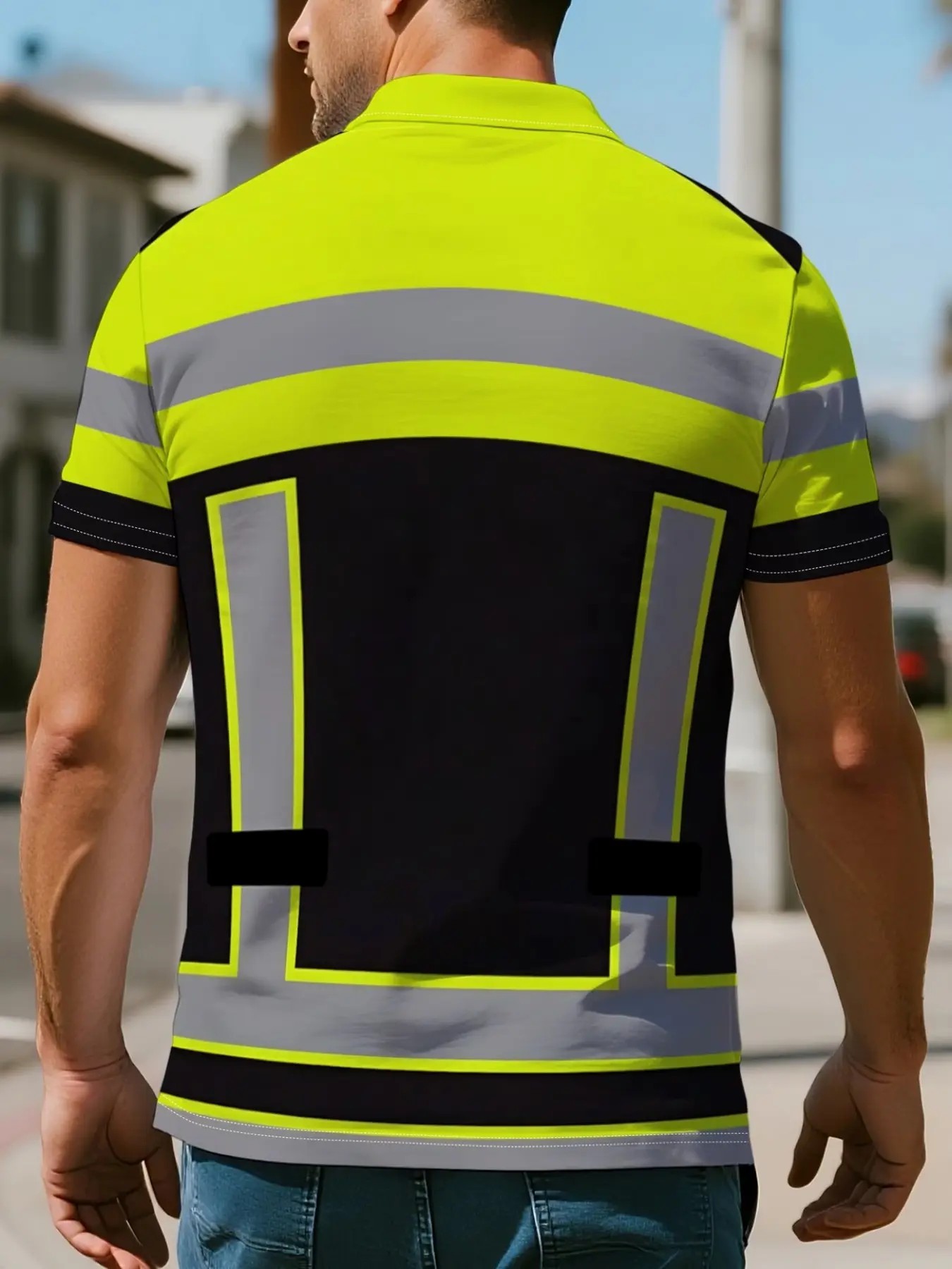Men's 3D Print Striped Golf Polo Shirt – Fitted Short Sleeve Summer Top