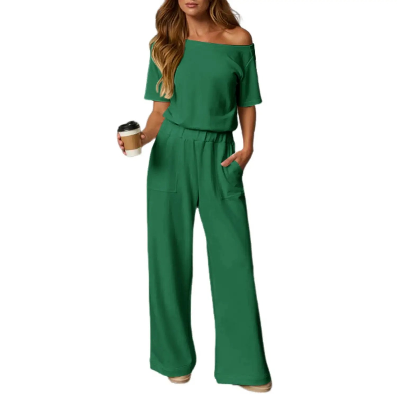 Women's Off-Shoulder Wide Leg Jumpsuit with Back Cutout