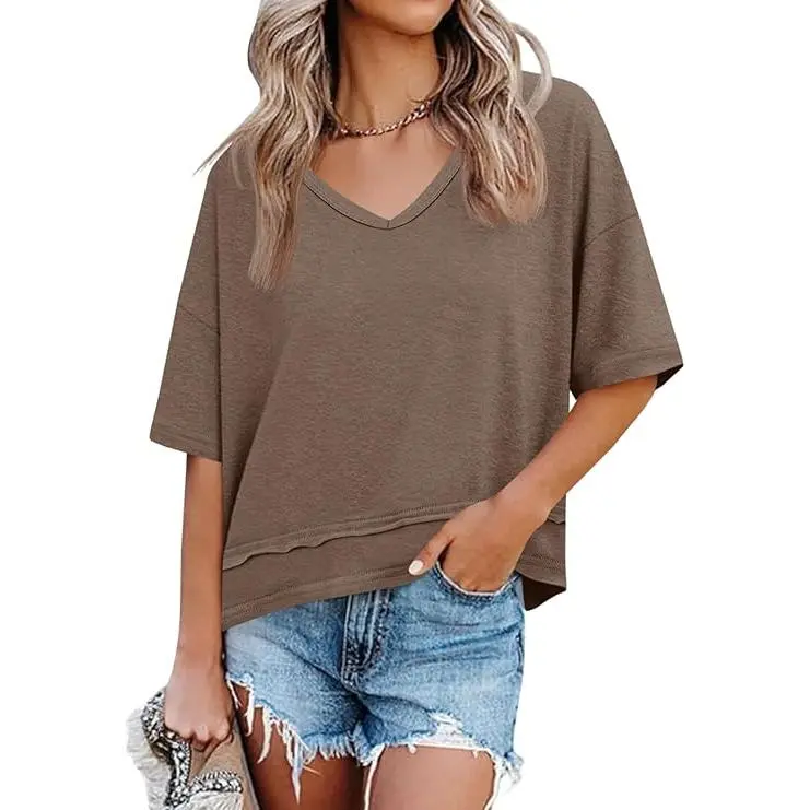 Cicy Bell Women's Summer V-Neck T-Shirt — Premium Blend Fabric, Slimming V-Neck Design