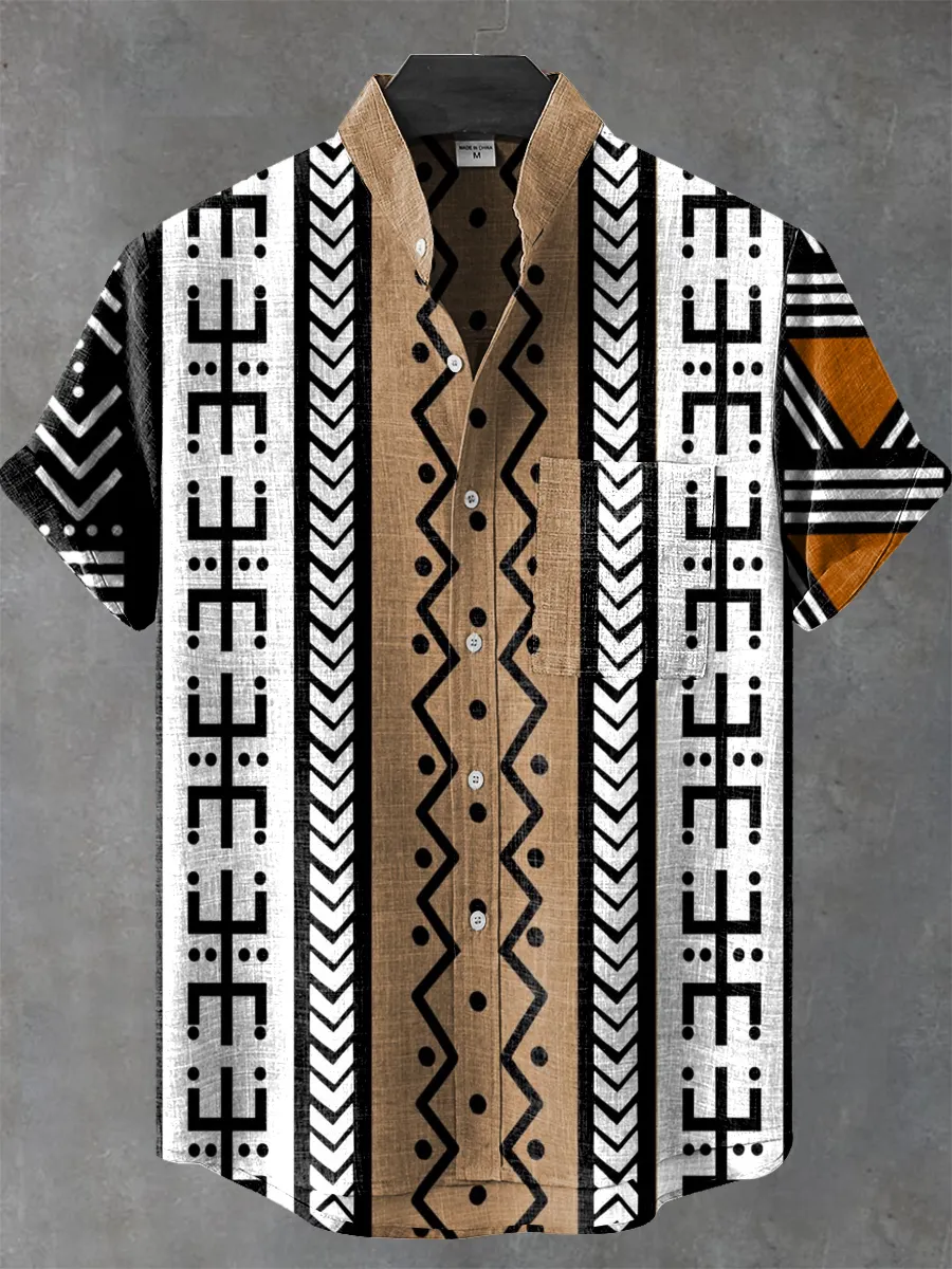 Africa Tribal Stripes Art Print Casual 100% Cotton Shirt