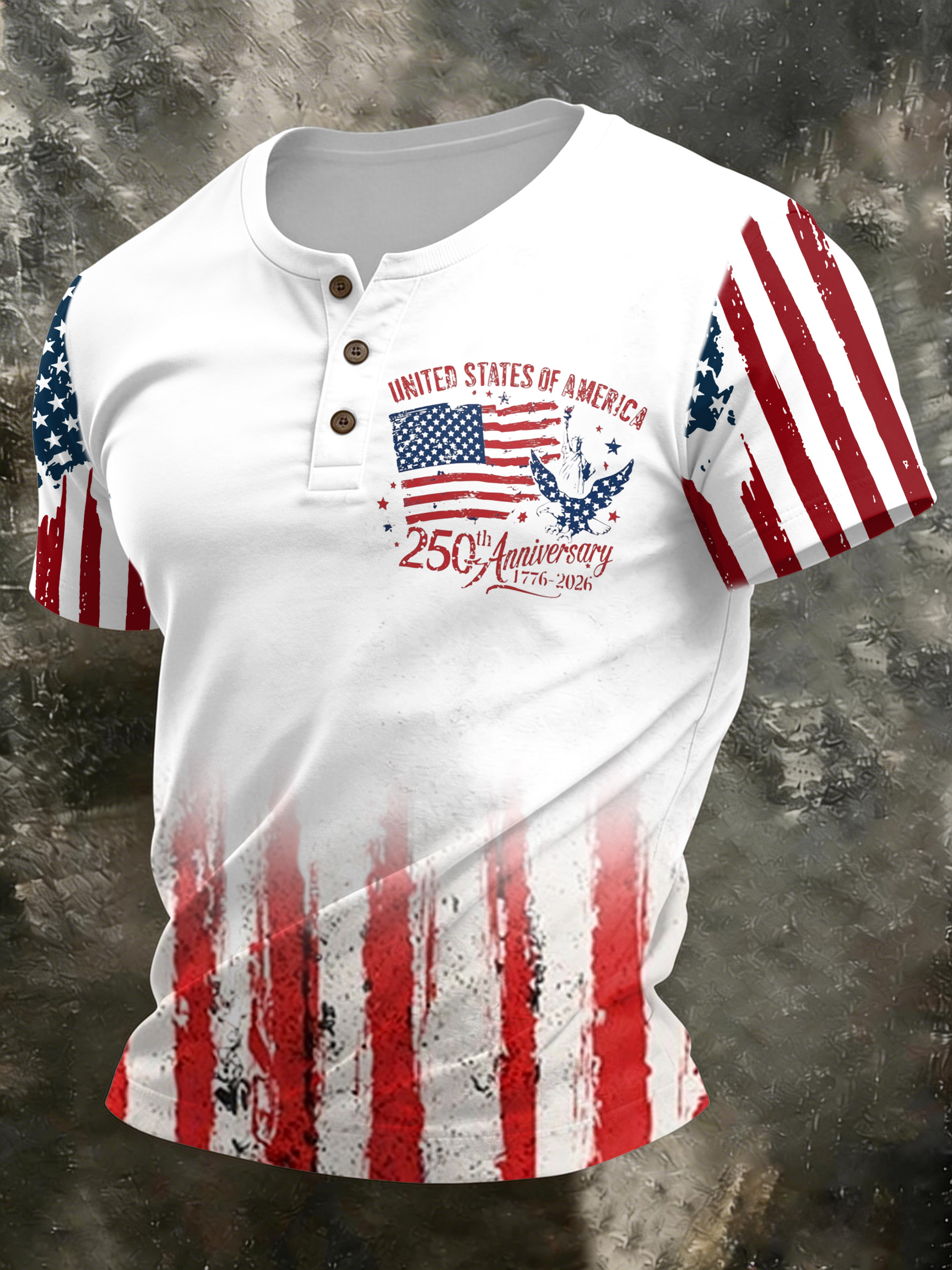 Men'S And Women'S 250Th Anniversary Celebration Henry Round Neck Button T-Shirt