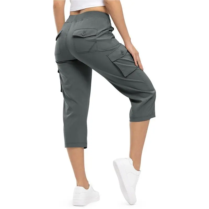 Womens Lightweight Capris Hiking Pants 6 Pockets Quick Dry Cargo Outdoor Trip Loose Shorts