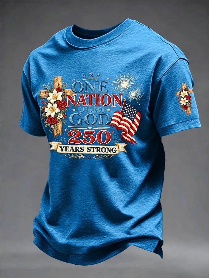 Men's America 250 Years Strong One Nation Under God Printed T-Shirt