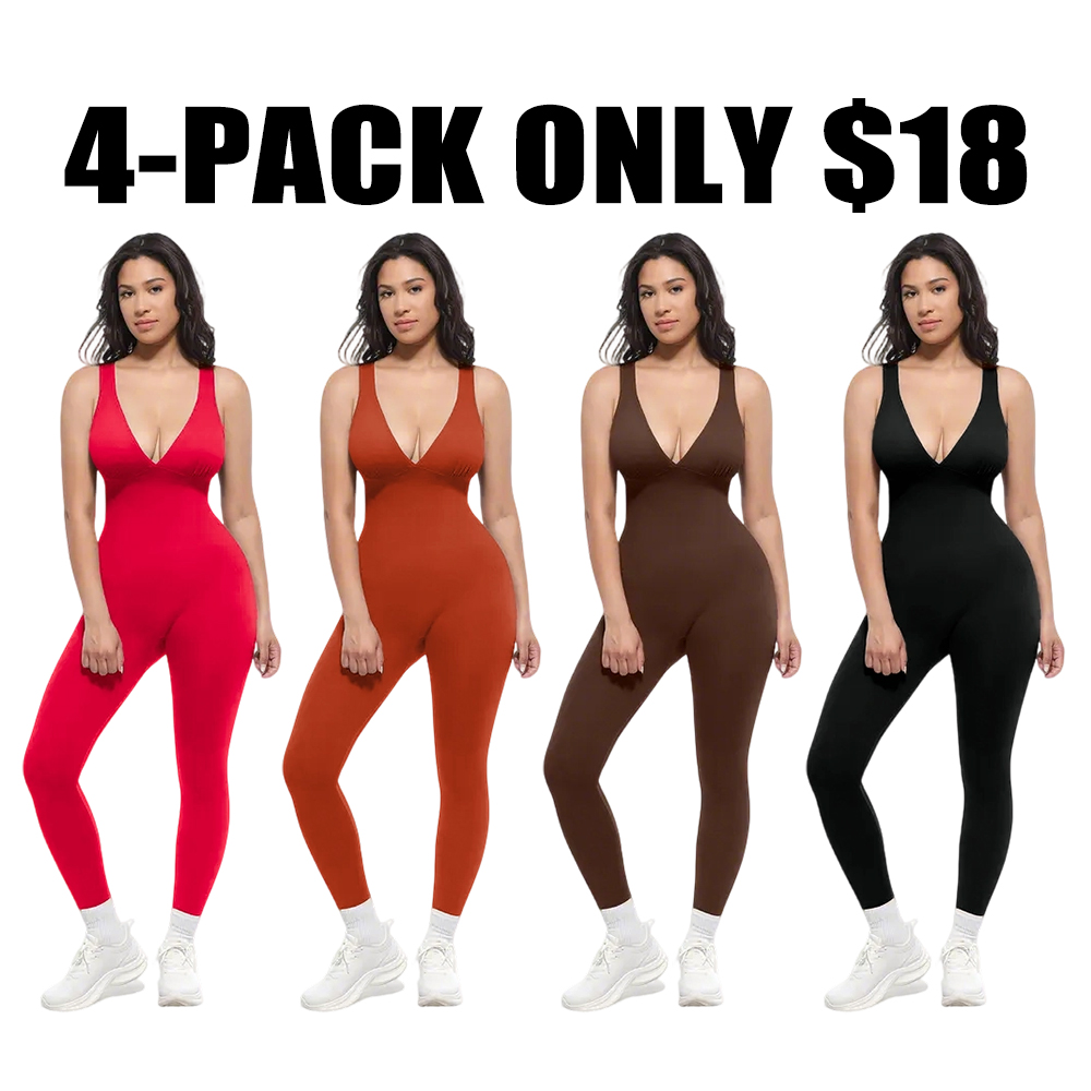 Deep V Shapewear with Chest Support Breathable High-Waisted Tummy Control Jumpsuit