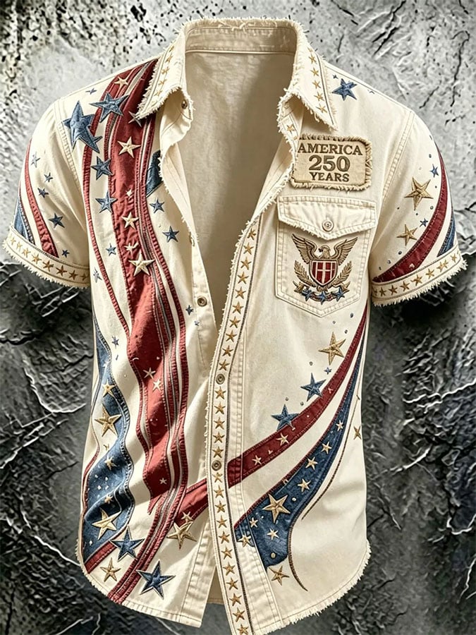 Men's Casual Retro Print Short-Sleeve Shirt