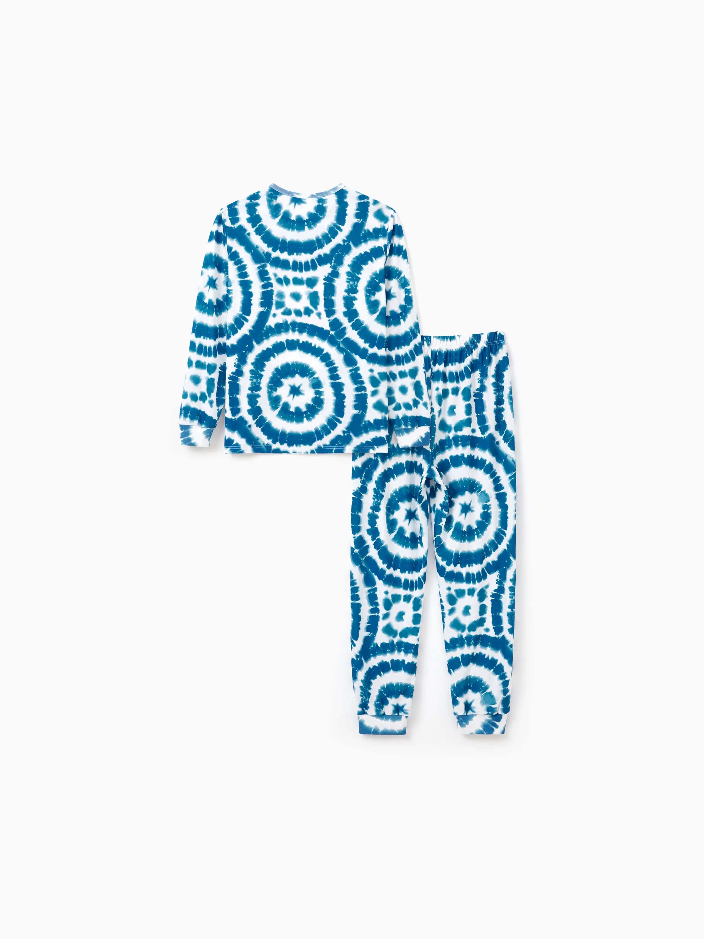 Christmas Matching Family Pajamas Set Tie-dye Snowman Print Blue PJS with Christmas Socks Deep Blue