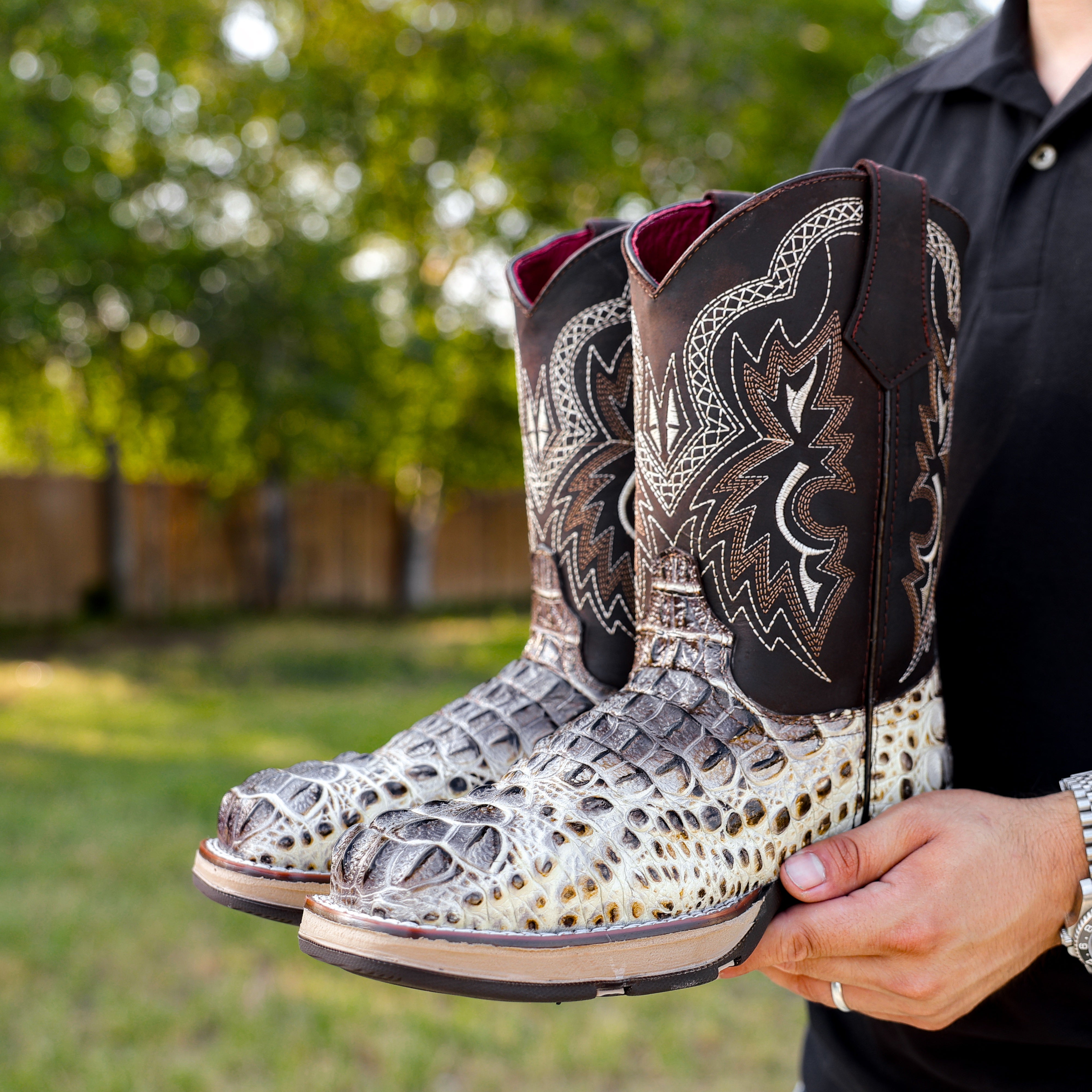 Bone Caiman Neck Leather Boots With 3D Lightweight Sole - Composite Toe