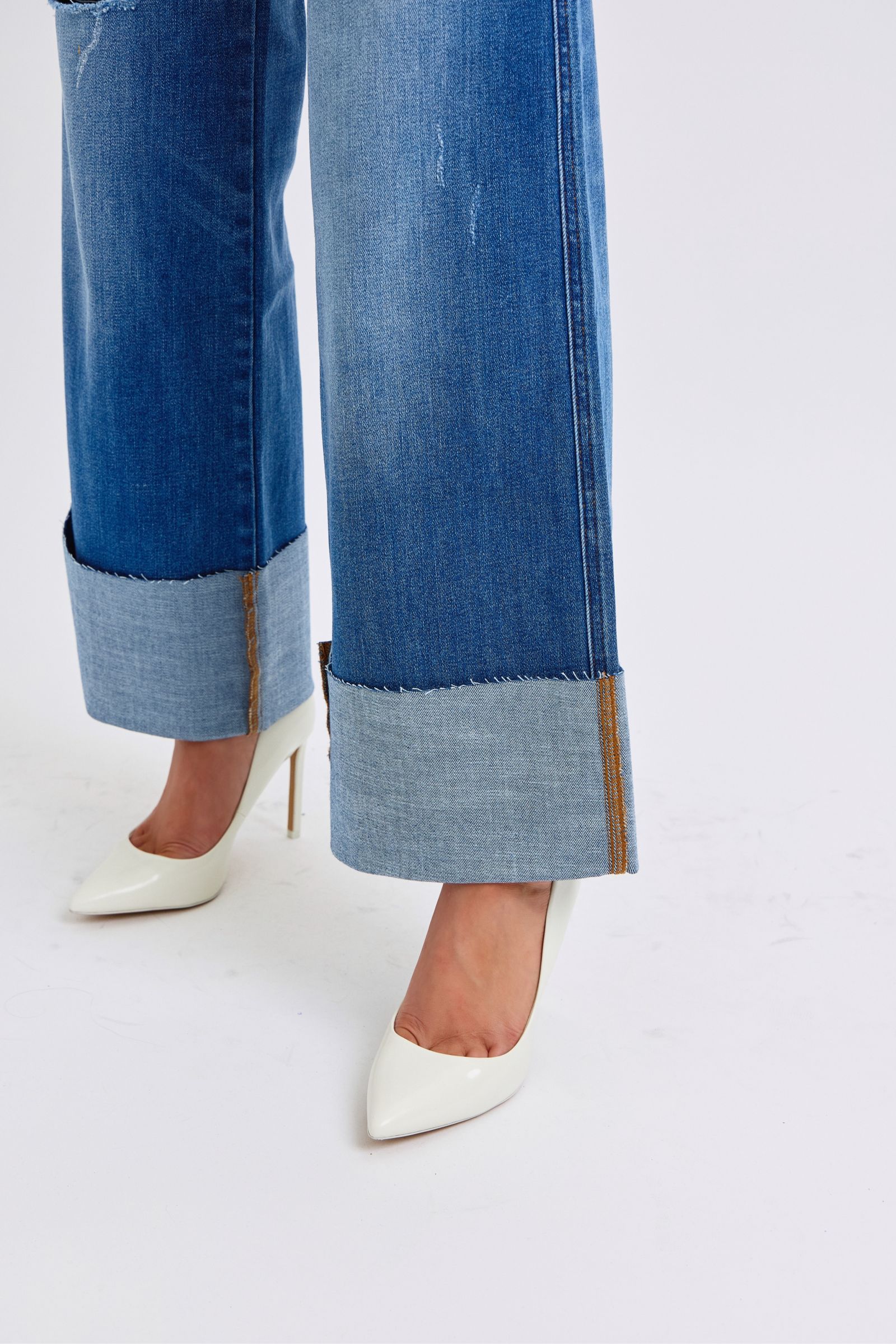Blue Full Size Distressed High Waist Wide Leg Jeans
