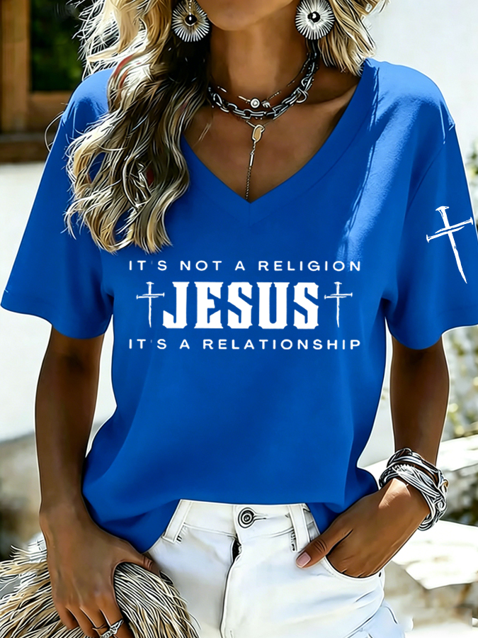 Women's Jesus Cross Print Casual T-shirt