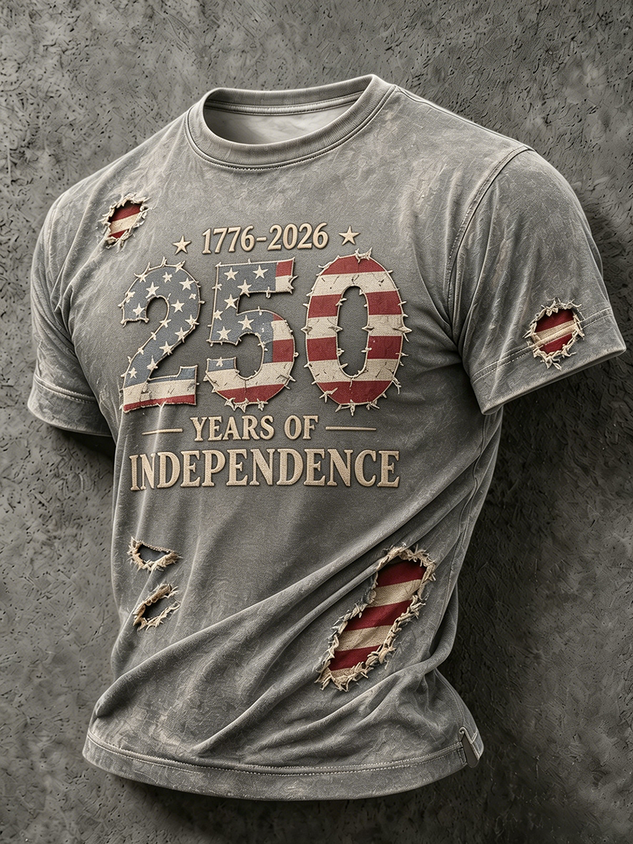 Men's 250 Years of Independence 1776-2026 Distressed Patriotic T-Shirt