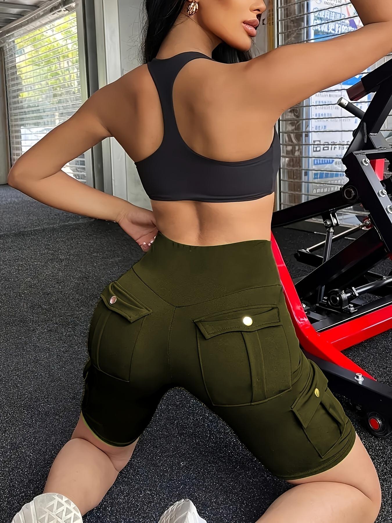 Women's High-Waisted Pocket Shorts — Slim-Fit, Stretchy Running Shorts — Solid Color Pocket Shorts