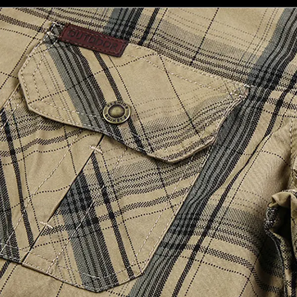 Men's Summer 100% Pure Cotton Plaid Short-Sleeve Shirt