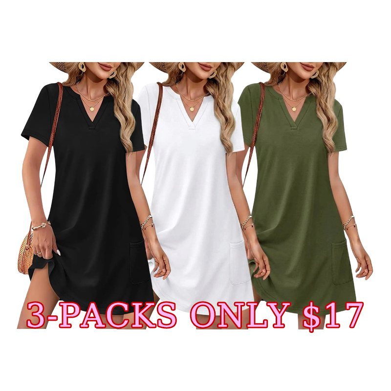 🌸 BreezyCharm Women's V-Neck Midi Dress