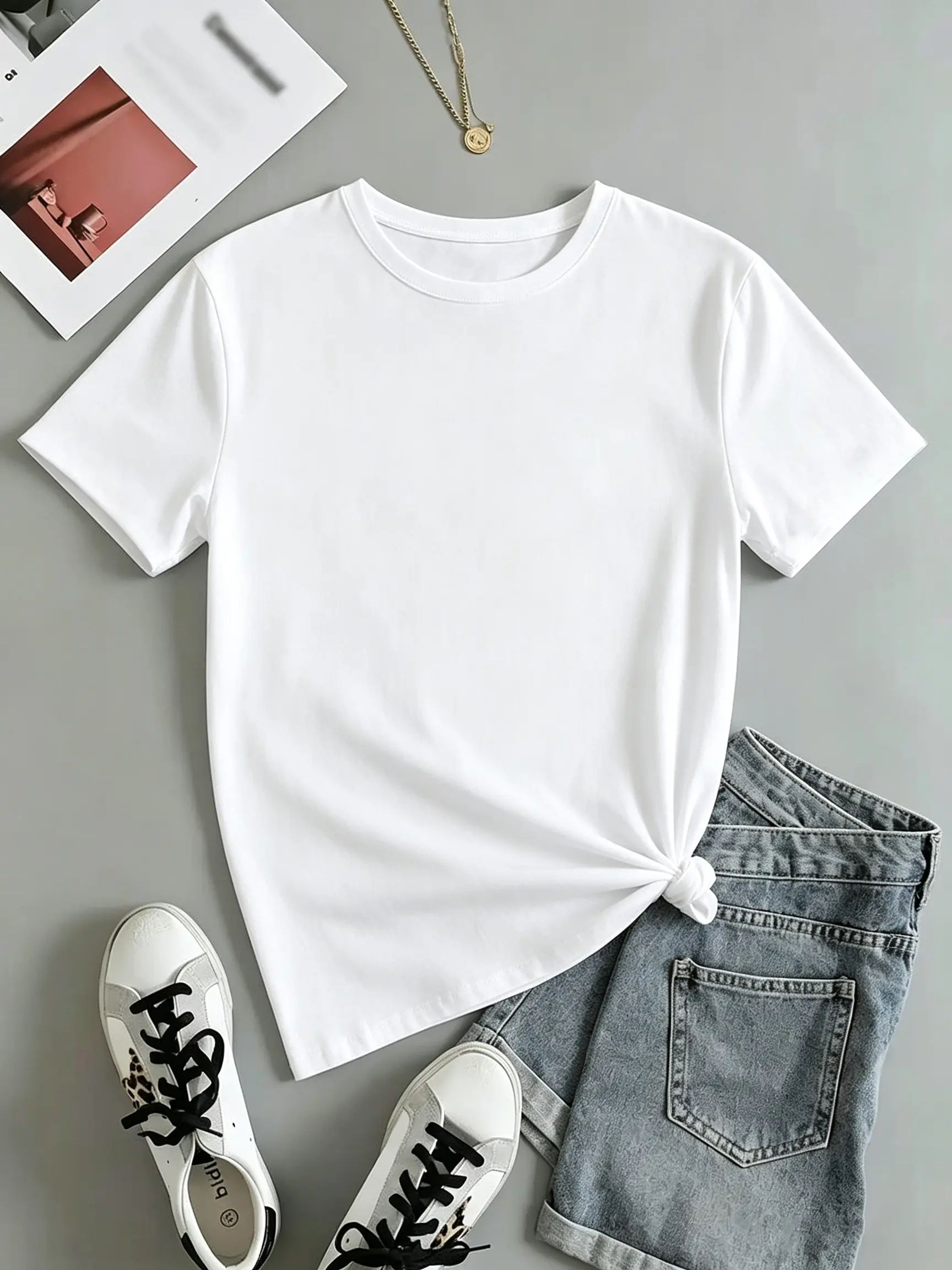 🔥LAST DAY SALE 80% OFF💕Women's Summer Undershirt Short Sleeve T-Shirt Solid Color Round Neck