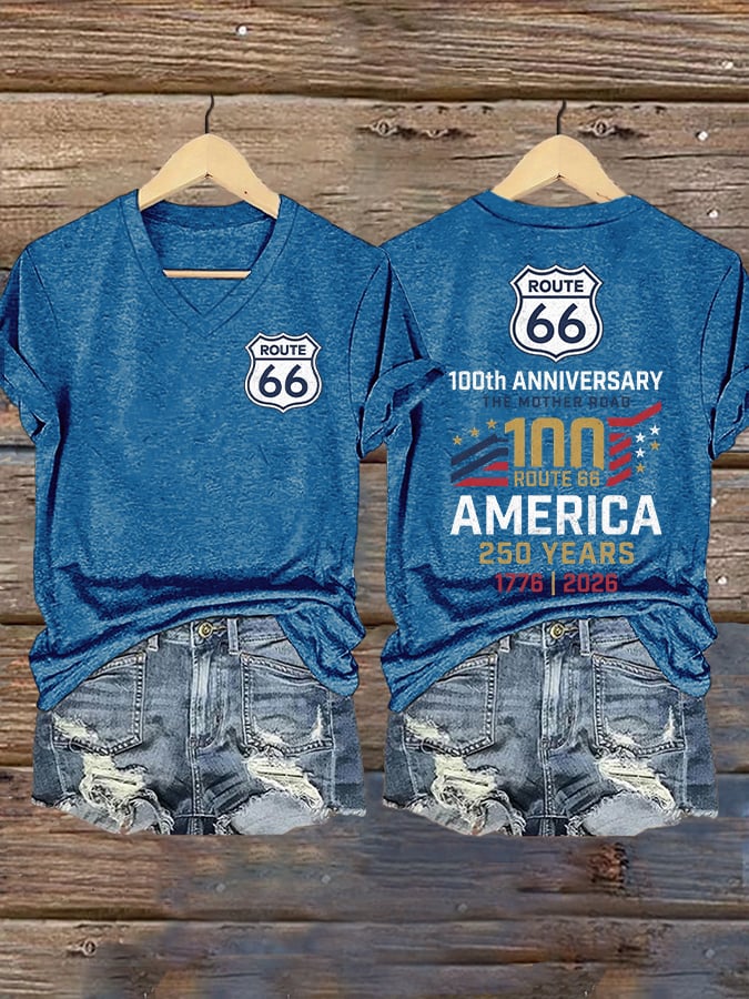 Women's America's 250th And Route 66's 100th Anniversary Print Casual T-shirt