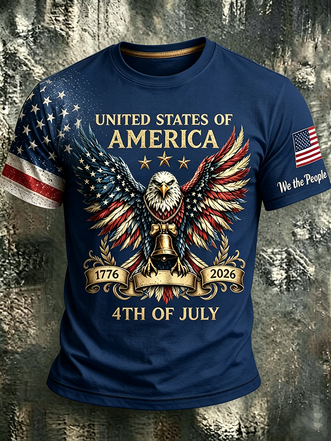 Men's casual American Eagle commemorative round neck T-shirt