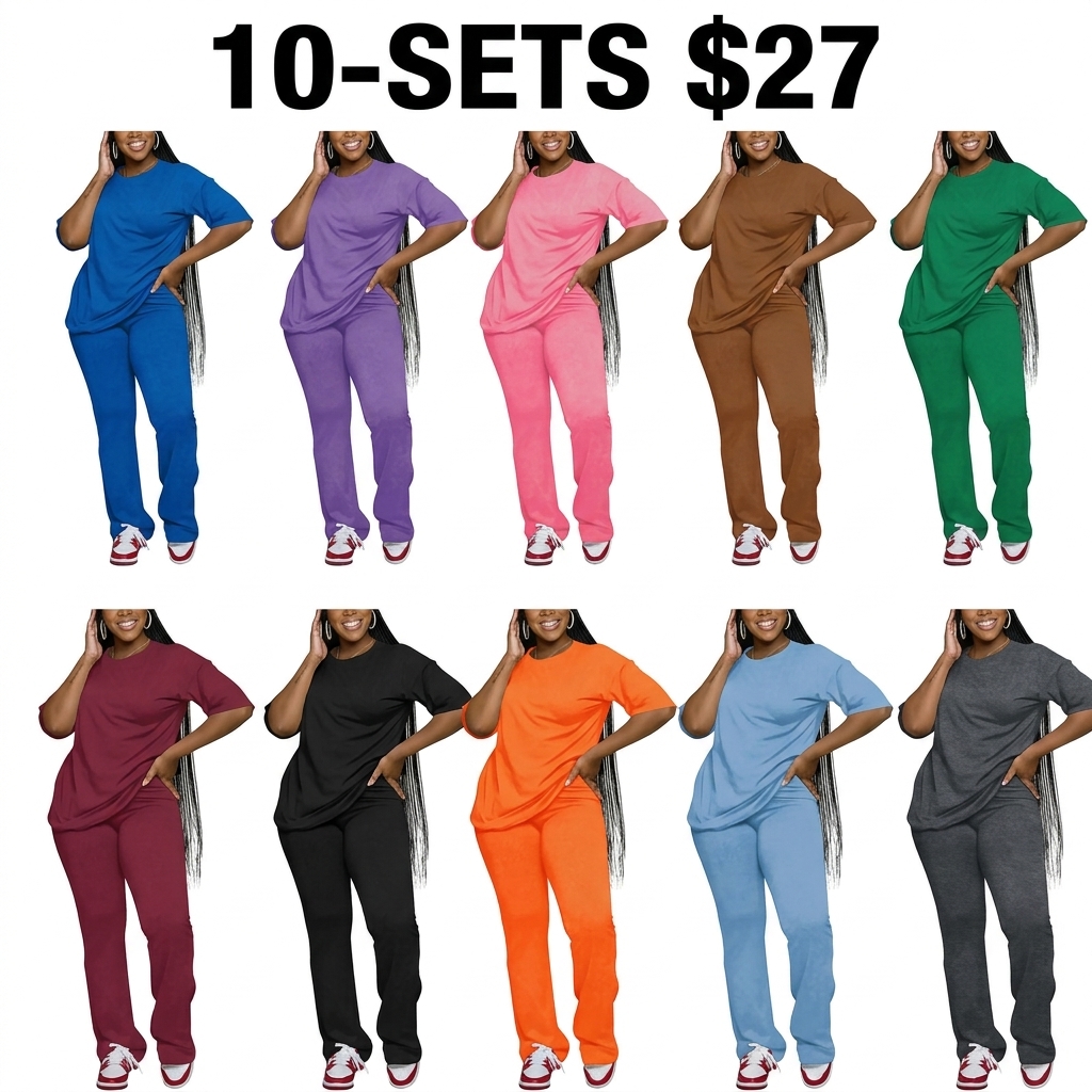 Women's Solid Drop Shoulder Tee & Pants Two-piece Set