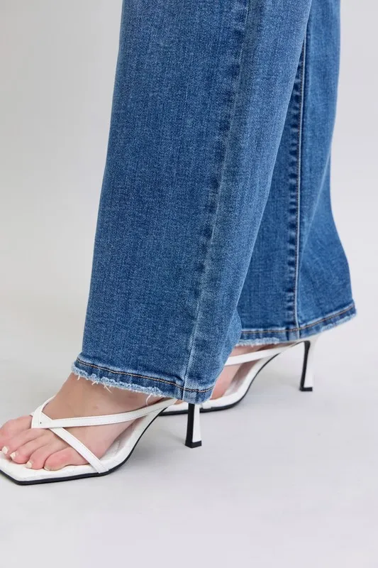 Blue Full Size High Waist V-Front Vintage Wash Straight Jeans Plus Size
