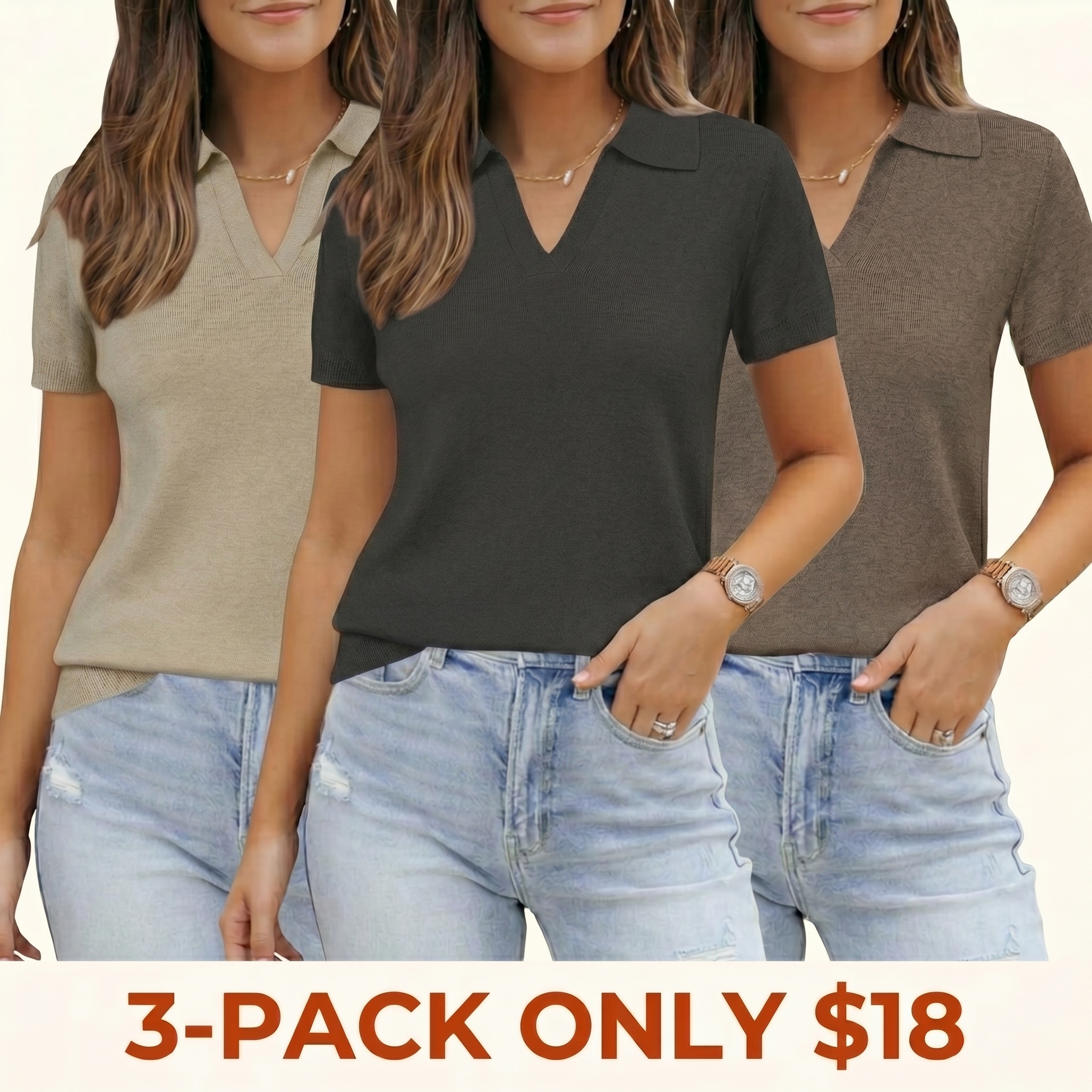 Women's Wool-Blend Polo Shirt — Summer Knit Top: Soft, Short-Sleeve Business-Casual Style