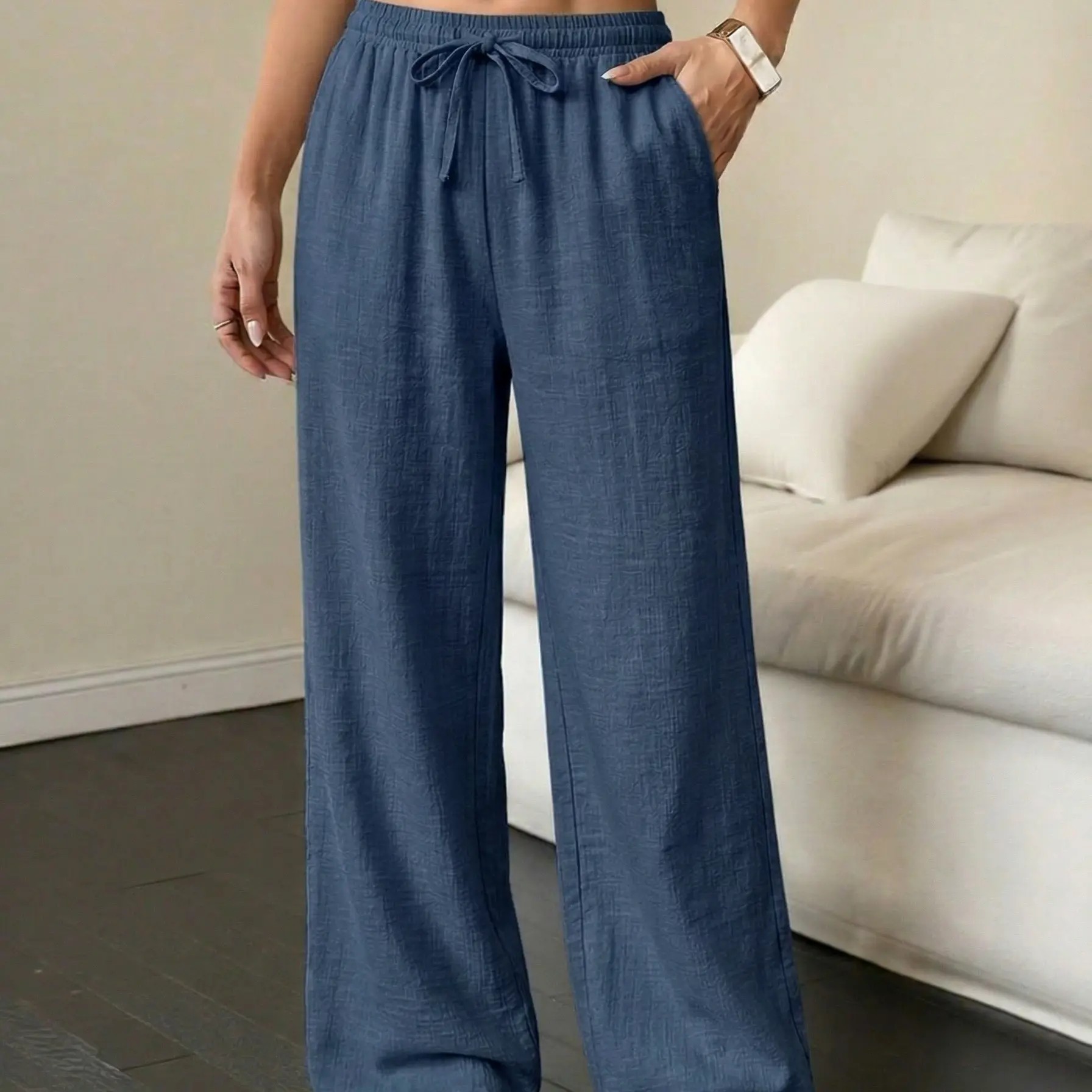 Unisex Wide-Leg Drawstring Pants – Lightweight Casual Beach & Everyday Trousers