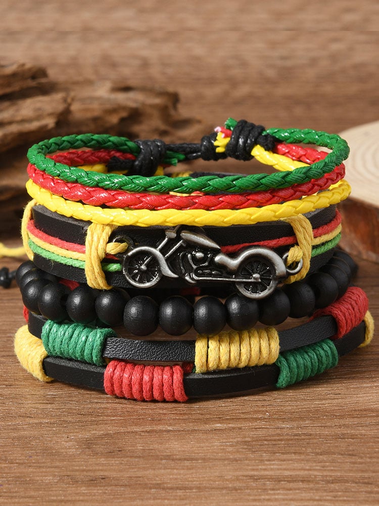 ✊🏾Black-Owned✊🏾Red Yellow Green Braided Leather Bracelet