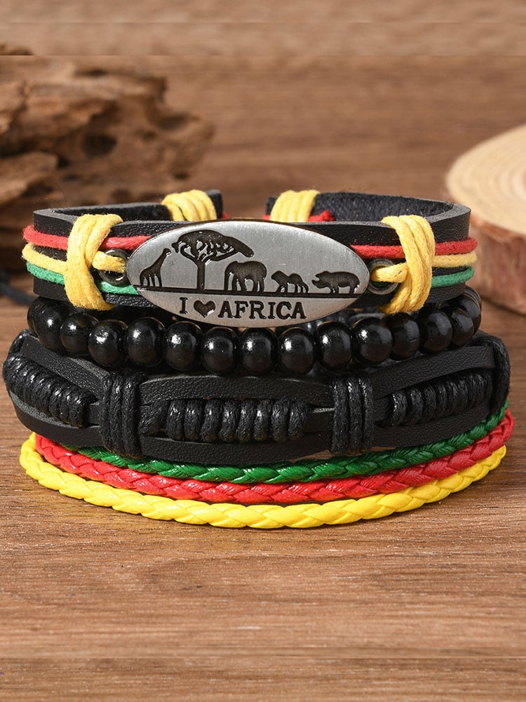 ✊🏾Black-Owned✊🏾Red Yellow Green Braided Leather Bracelet