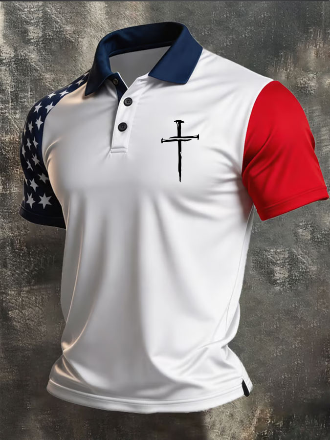 Men'S Faith Printed Short Sleeved Lapel Shirt