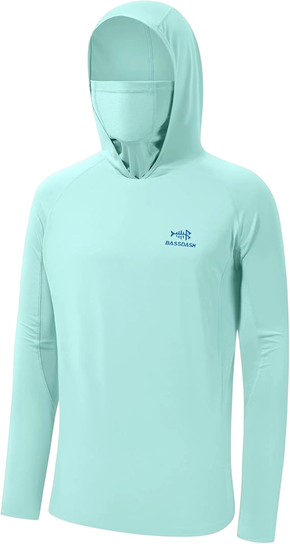 ☀️☀️UPF 50+ Men’s Long Sleeve Fishing Shirt with Mask UV Neck Gaiter Hoodie
