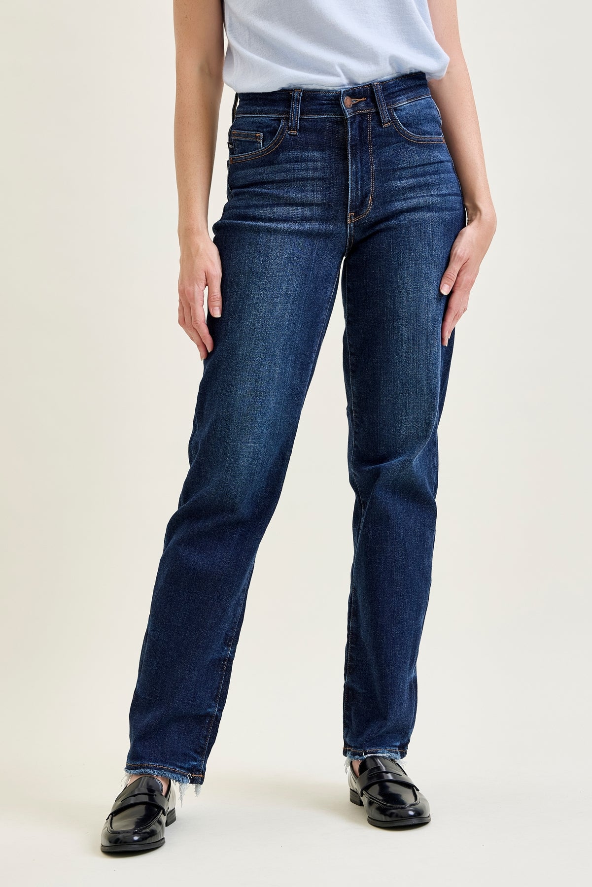 Selena Mid Rise Straight Leg with Fray Hem