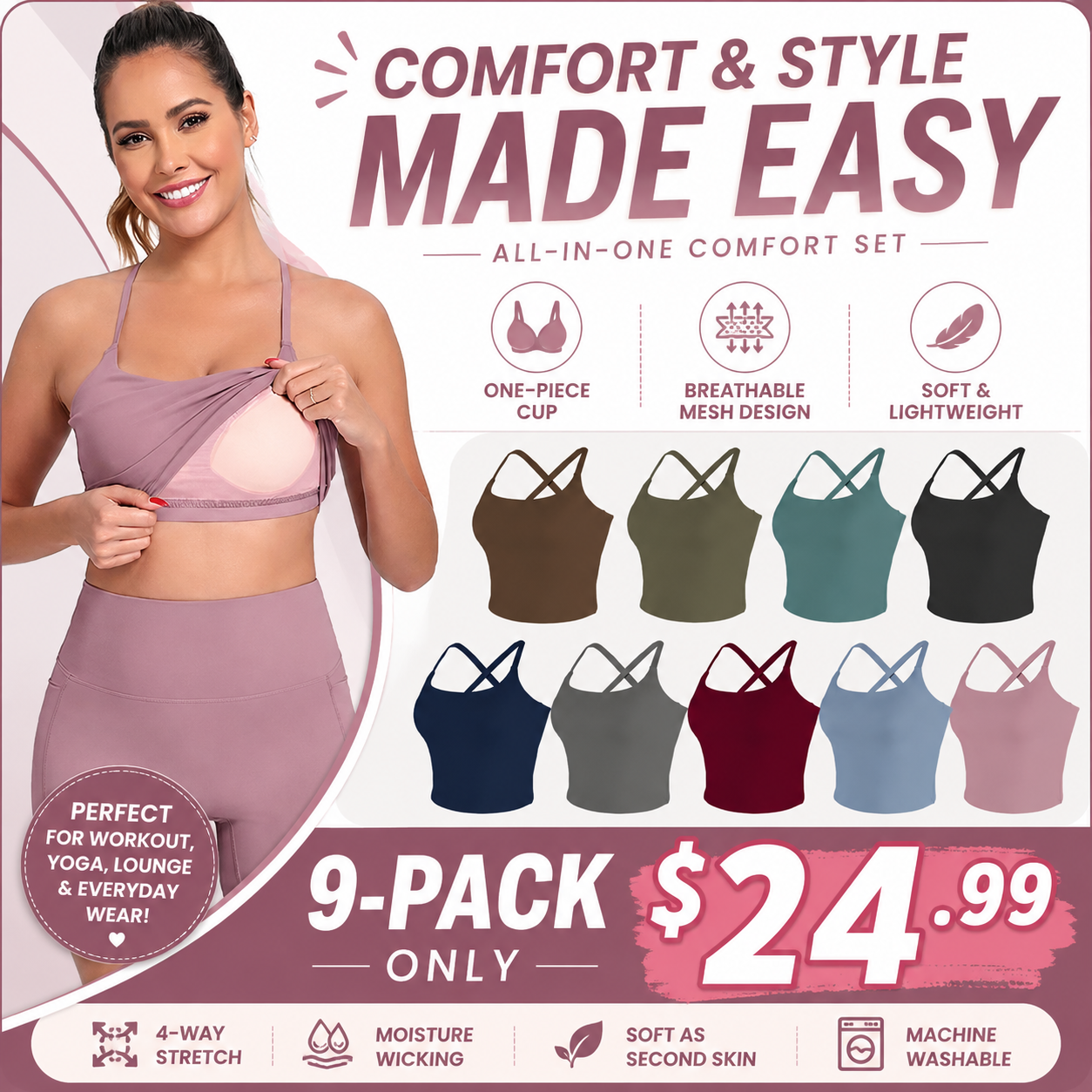 Camisole with adjustable straps and built-in bust pads