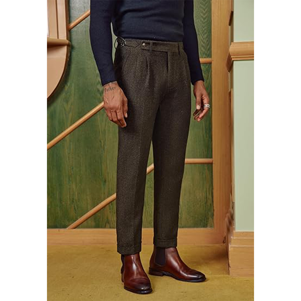 Men's Herringbone Tweed Wool-Blend Dress Pants