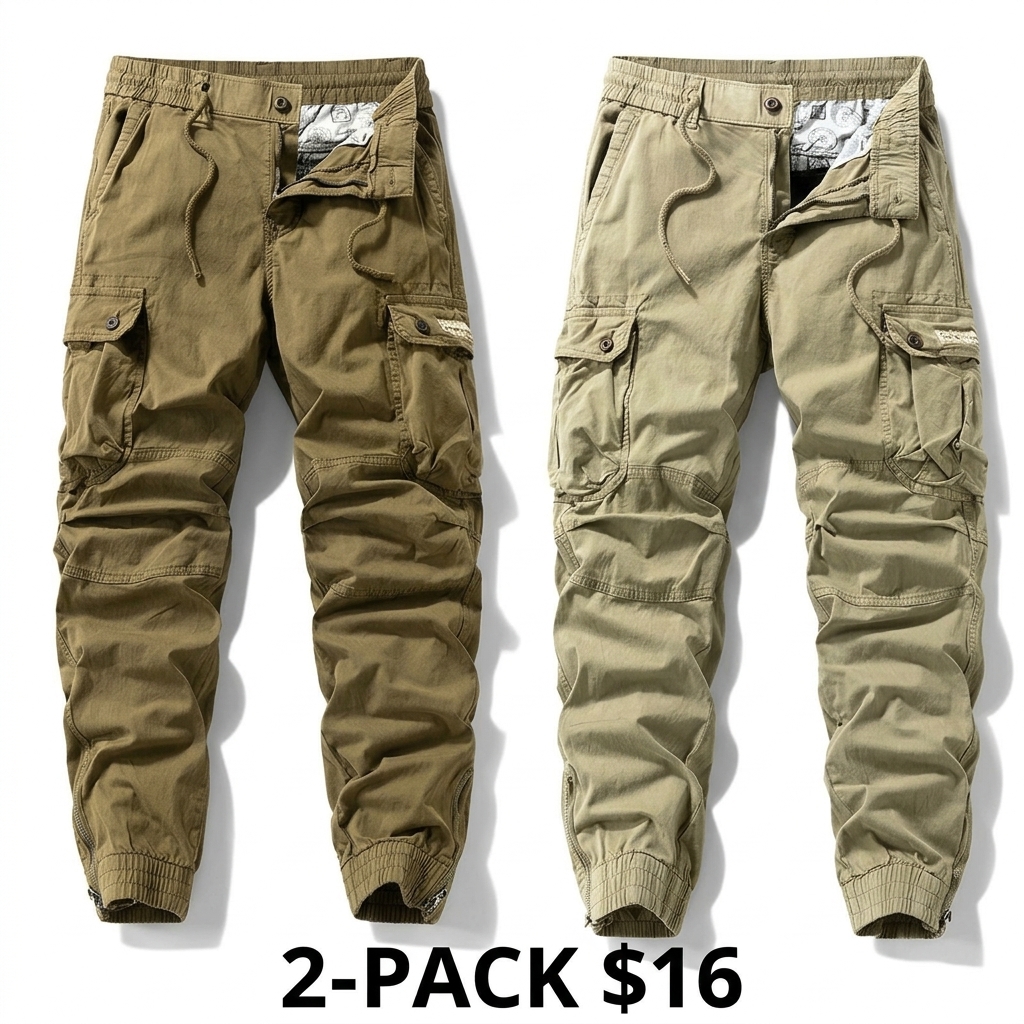 Men's Drawstring Cuff Cargo Pants – Multiple Pockets, Retro Outdoor Casual Style