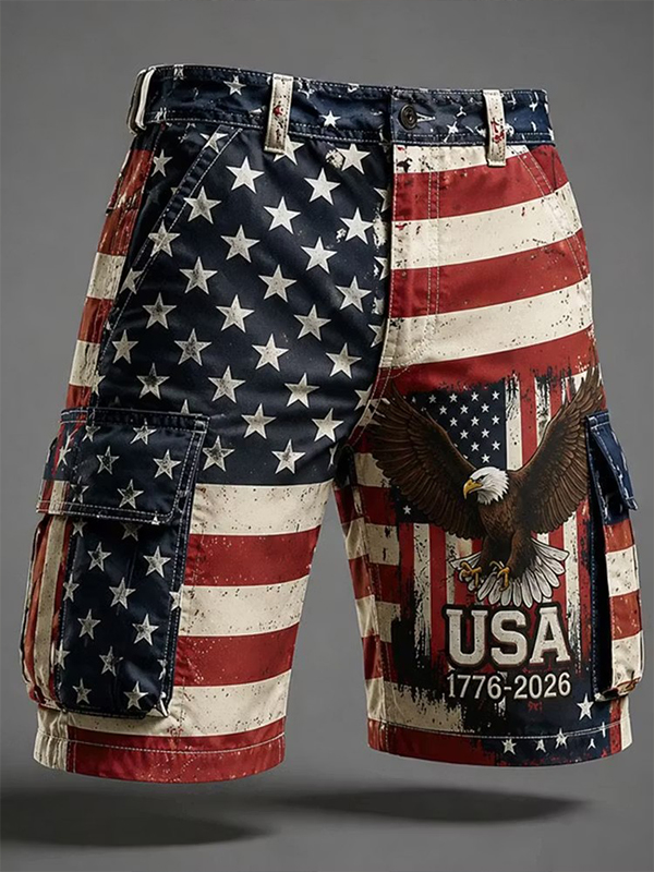 Men's USA Eagle Stars and Stripes Print Cargo Shorts