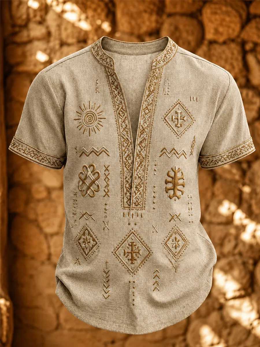 Men’s Retro African Tribal Symbol Print Casual Shirt