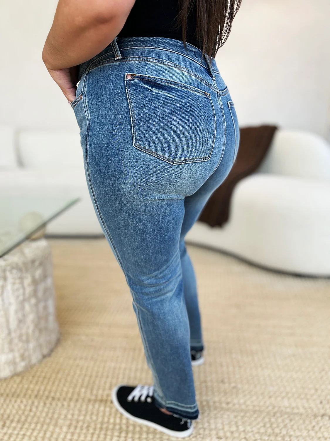 Blue Full Size Mid Rise Rigid Magic Release Hem Jeans