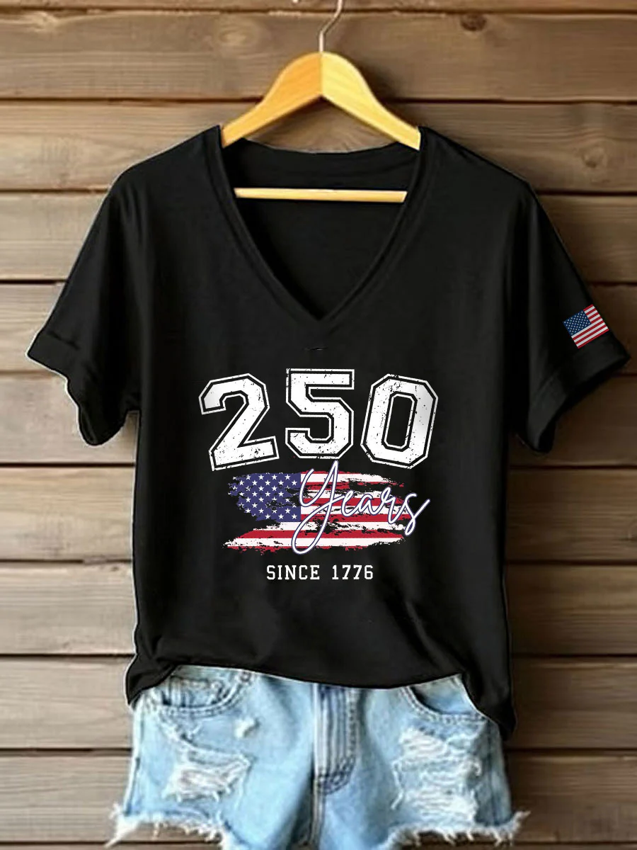 250Th Anniversary Flag Element Commemorative Retro V-Neck T-Shirt