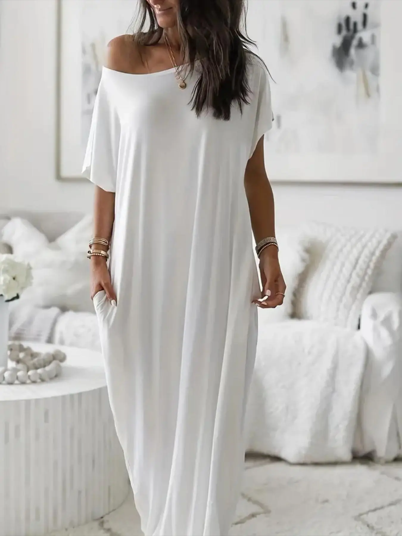 Women's Batwing Sleeve Lounge Dress - Comfy Sleepwear