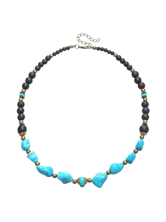 Unisex Turquoise Necklace Handmade Western Retro Trendy Punk Stone Niche Design Necklace