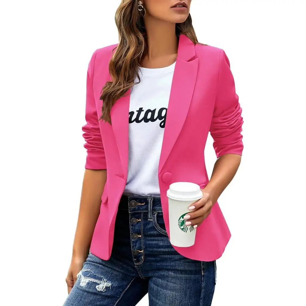 Women's Casual Blazer — Long-Sleeve, Lapel, Single-Breasted, Slim-Fit Business & Commute Jacket