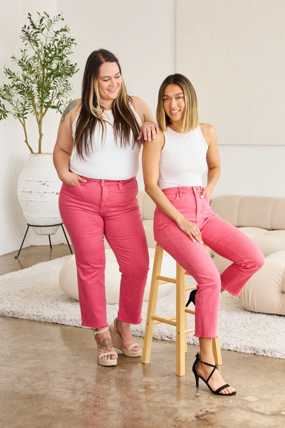Crop Full Size Tummy Control High Waist Raw Hem Jeans