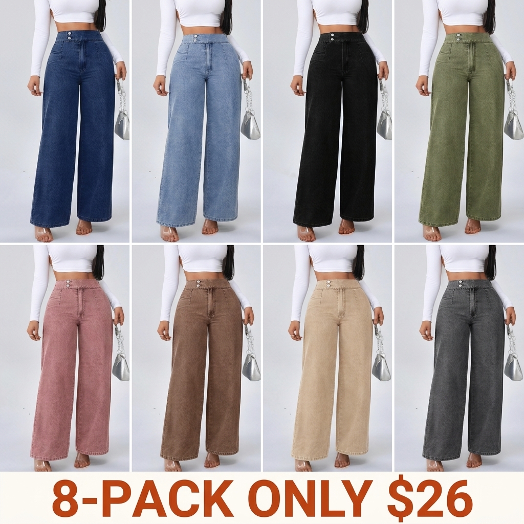 Women's Vintage-Elegant High-Waisted Wide-Leg Light-Wash Jeans