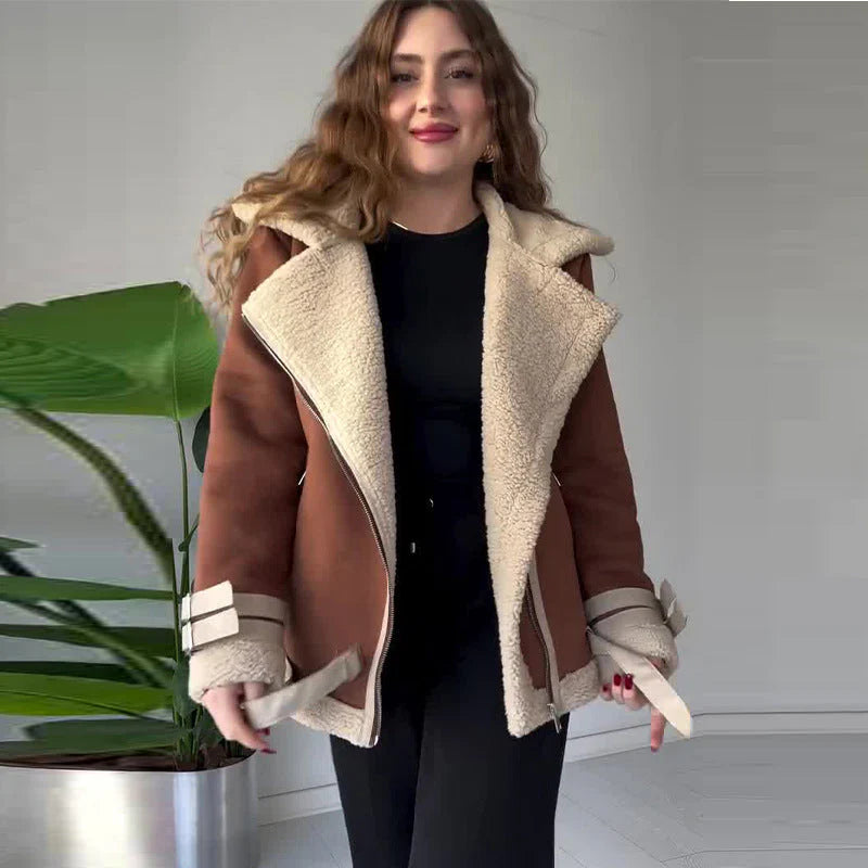 Leather jacket with faux lambskin for women