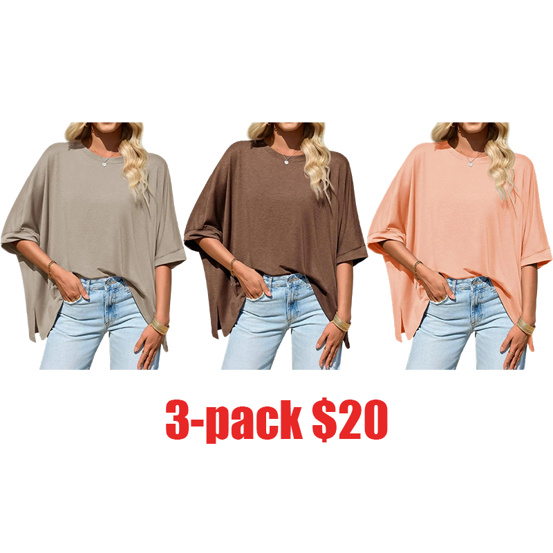 Women's Oversized Batwing Short Sleeve T-Shirt – Asymmetric Hem Loose Fit Casual Summer Tunic Tee