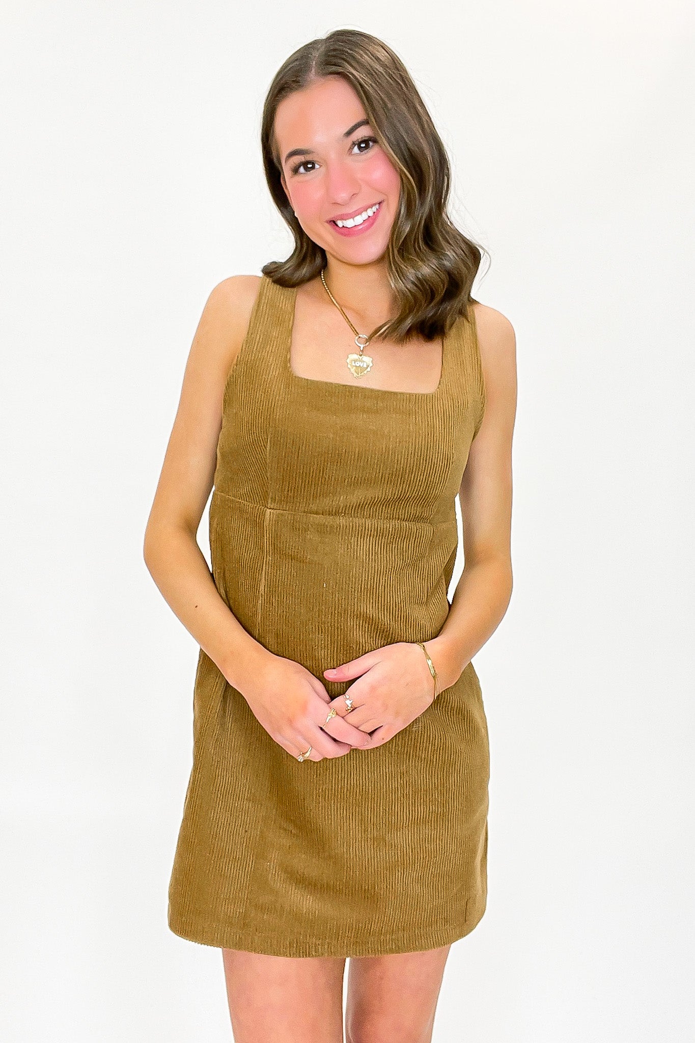 Corduroy Square Neck Jumper Dress