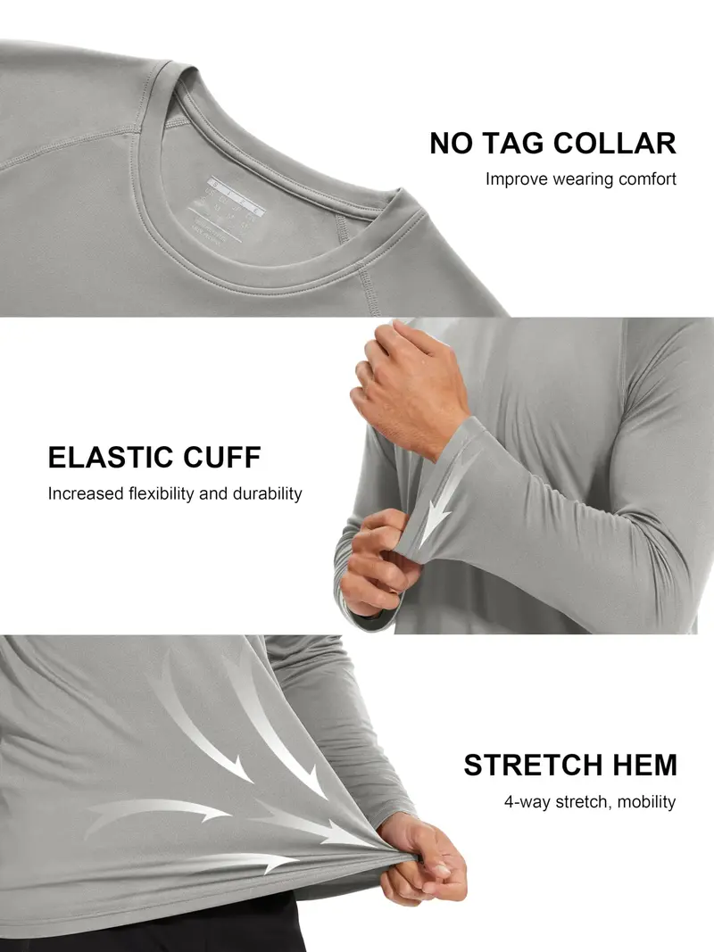 Men's Long-Sleeve Athletic Top — UPF 50+ Sun Protection, Quick-Drying, Lightweight Summer Sports Shirt