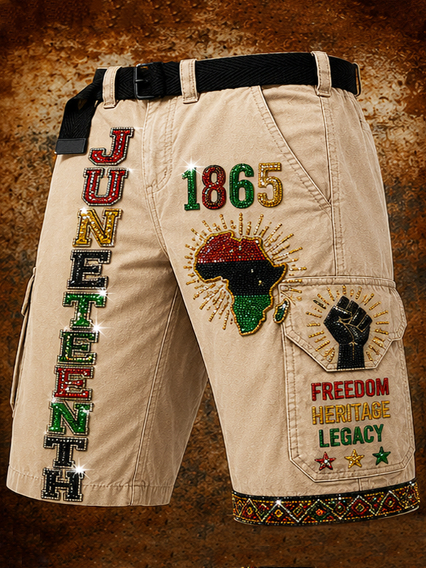 Men's Juneteenth 1865 Freedom Heritage Legacy Print Cargo Shorts