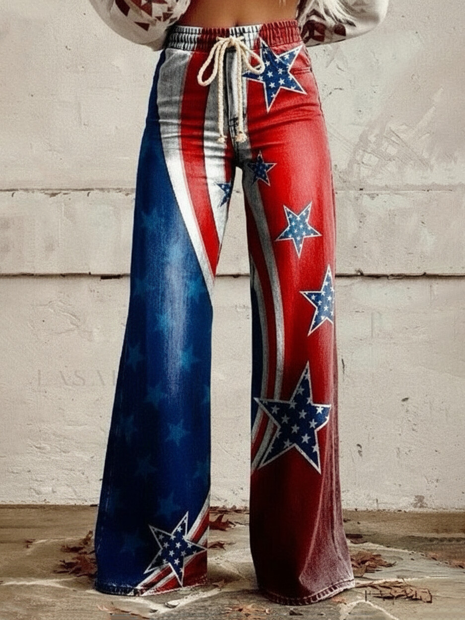 Women's Retro Stars Independence Day Print Loose Fit Sweatpants