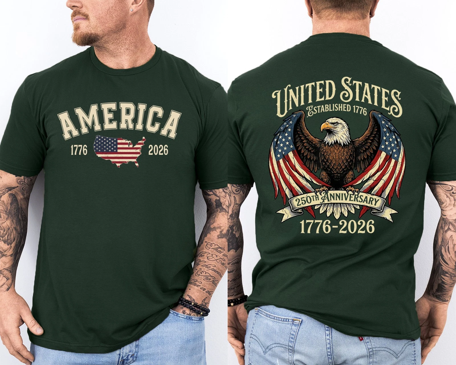 Men'S Casual American 1776-2026 Anniversary Printed Short Sleeved T-Shirt